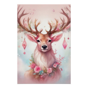 Weihnachten in pink: Rentier mit rosa Weihnachtssc Poster