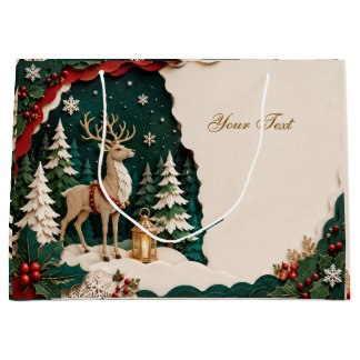 Weihnachtlicher Rentier Wald Rahmen Large Gift Bag