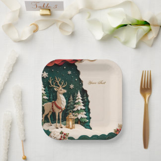 Weihnachtlicher Rentier Wald Rahmen Paper Plate