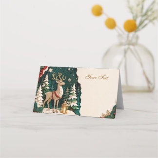 Weihnachtlicher Rentier Wald Rahmen Place Card