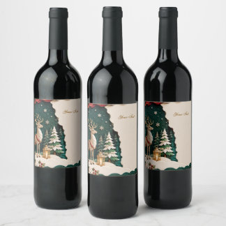 Weihnachtlicher Rentier Wald Rahmen Wine Label
