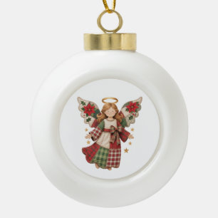 Weihnachtsengel mit goldenen Sternen Ceramic Ball Christmas Ornament