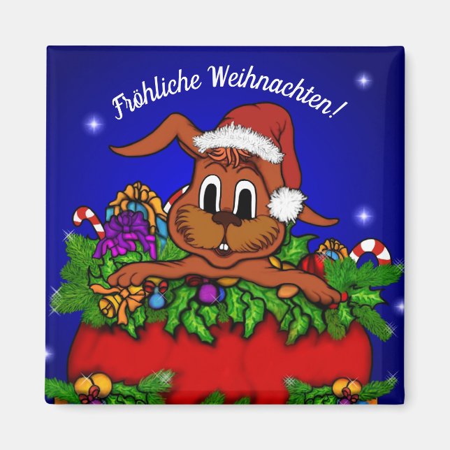 Weihnachtskaninchen , Fröhliche Weihnachten! Magnet (Front)