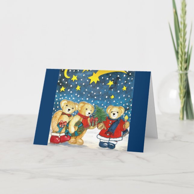 Weihnachtskarte/Innentext "Teddys mit Geschenken" Holiday Card (Front)
