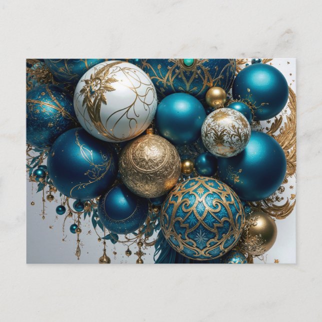 Weihnachtskugeln Gold Blau Luxus Fest Holiday Postcard (Front)