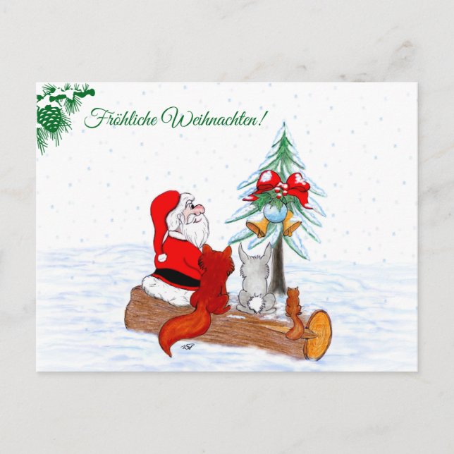 Weihnachtsmann Kaninchen Fox Eichhörnchen, Deutsch Holiday Postcard (Front)