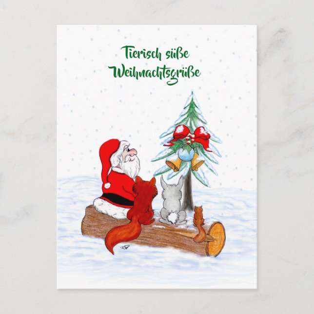 Weihnachtsmann Kaninchen Fox Eichhörnchen, Deutsch Postcard (Front)