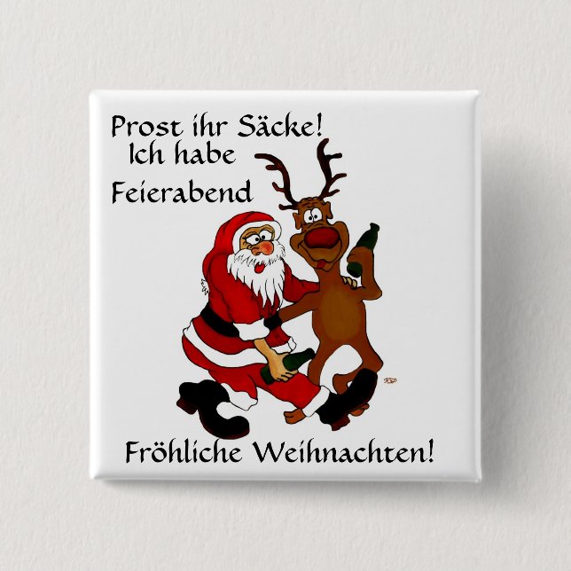 Weihnachtsmann mit Elch 2 Inch Square Button (Front)