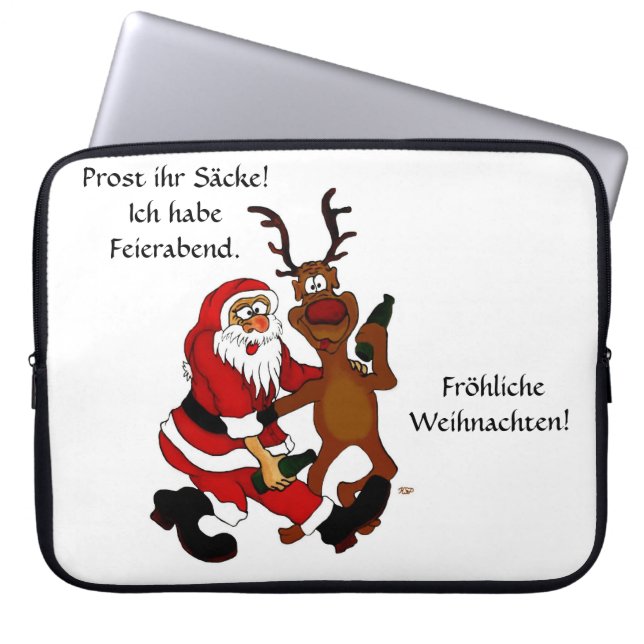 Weihnachtsmann mit Elch - Prost ihr Säcke! Laptop Sleeve (Front)