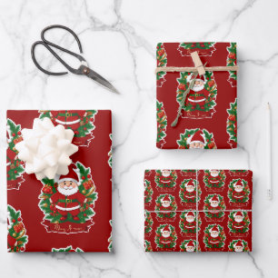 Weihnachtsmann, Tannenzeige, Geschenke - Wrapping Paper Sheet
