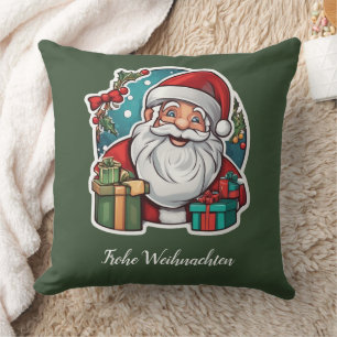 Weihnachtsmannkopf in farbenfrohem Cartoon-Stil - Throw Pillow