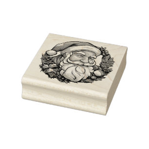 Weihnachtsmannkopf mit Kranz -  Rubber Stamp