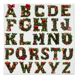 Weihnachtsmonogramm ABC, Alphabet, alle Buchstaben Poster