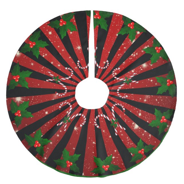 Weihnachtsmuster mit Zuckerstangen Brushed Polyester Tree Skirt (Front)
