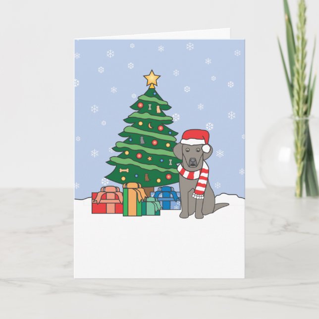Weimaraner and Christmas Tree Holiday Card (Front)