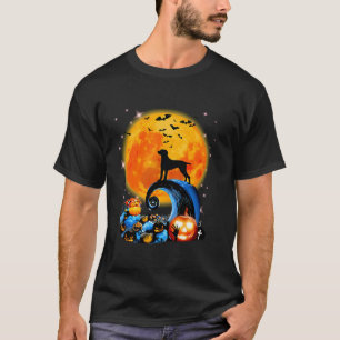 Weimaraner And Yellow Moon Halloween Funny Dog Lov T-Shirt