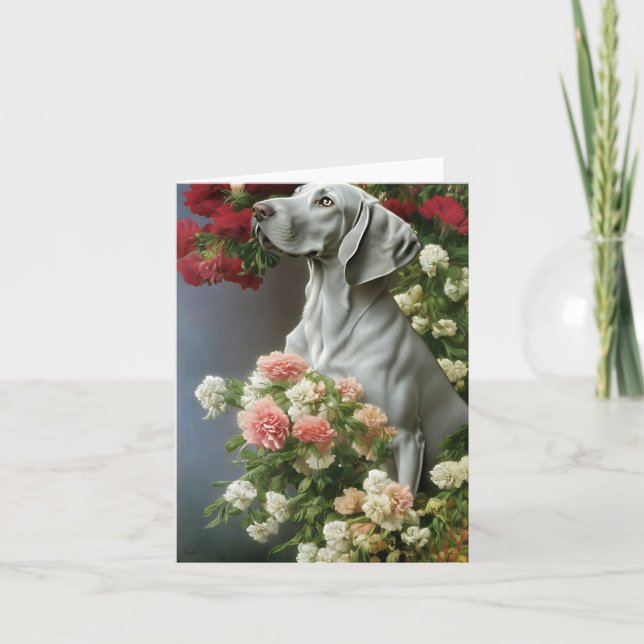 Weimaraner Avec Carnations Carte Note (Devant)