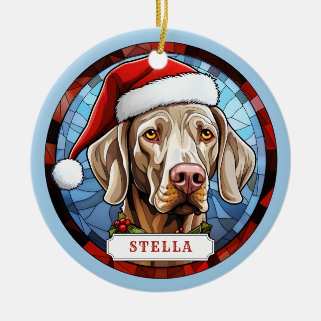 Weimaraner Ceramic Circle Ornament (Front)