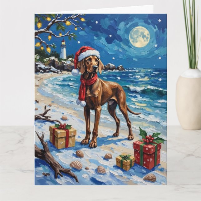 Weimaraner Christmas Beach Holiday Card (Front)