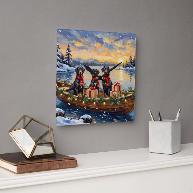 Weimaraner Christmas Boat Holiday Square Wall Clock (Office)