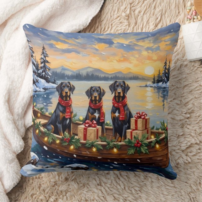 Weimaraner Christmas Boat Holiday Throw Pillow (Blanket)