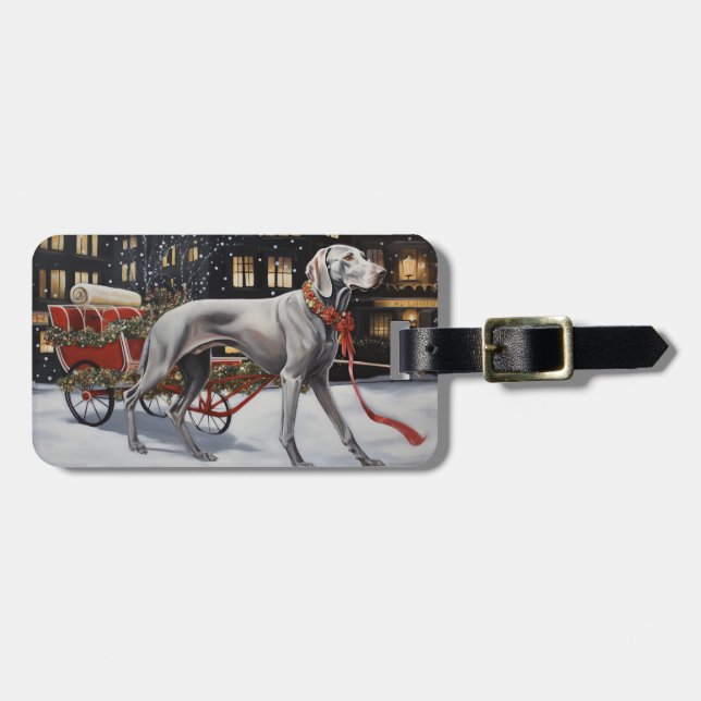 Weimaraner Christmas Festive Season Luggage Tag (Front Horizontal)