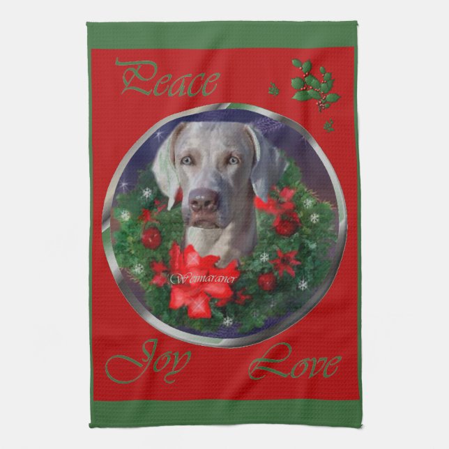 Weimaraner Christmas Kitchen Towel (Vertical)