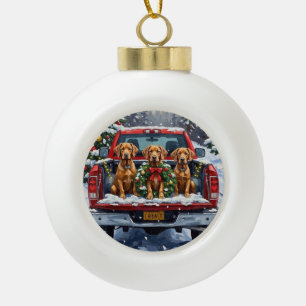 Weimaraner Christmas Red Truck Holiday Ceramic Ball Christmas Ornament