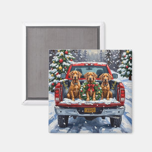 Weimaraner Christmas Red Truck Holiday Magnet