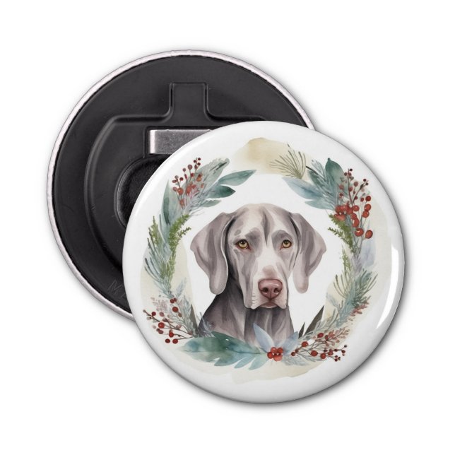 Weimaraner Christmas Wreath Festive Pup  Bottle Opener (Front)