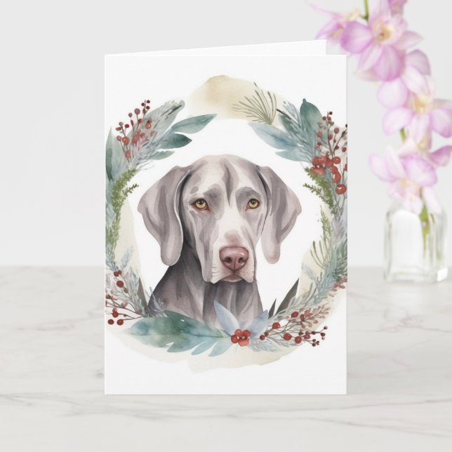 Weimaraner Christmas Wreath Festive Pup  Card (Orchid)