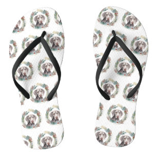 Weimaraner Christmas Wreath Festive Pup  Flip Flops