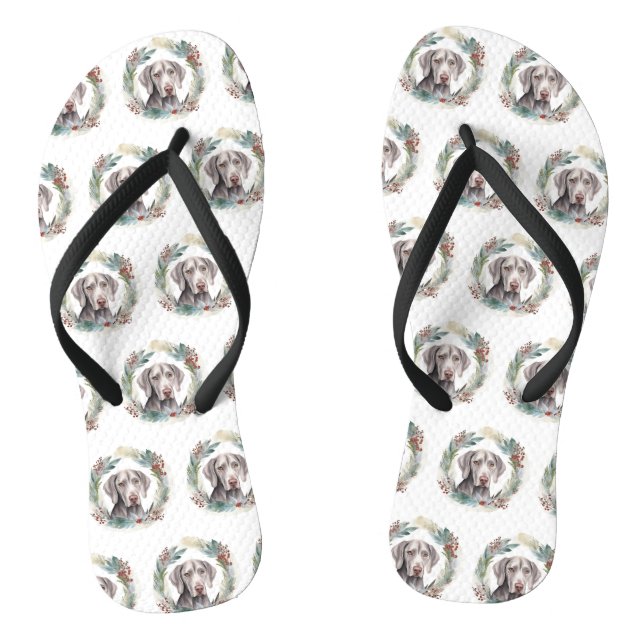 Weimaraner Christmas Wreath Festive Pup  Flip Flops (Footbed)
