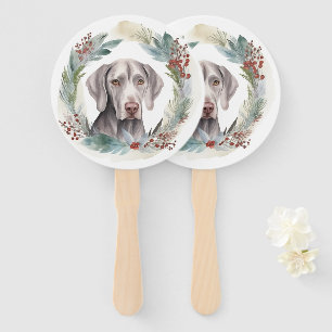 Weimaraner Christmas Wreath Festive Pup  Hand Fan