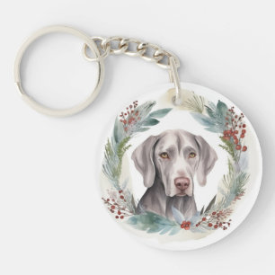 Weimaraner Christmas Wreath Festive Pup  Keychain