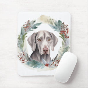 Weimaraner Christmas Wreath Festive Pup Mouse Pad