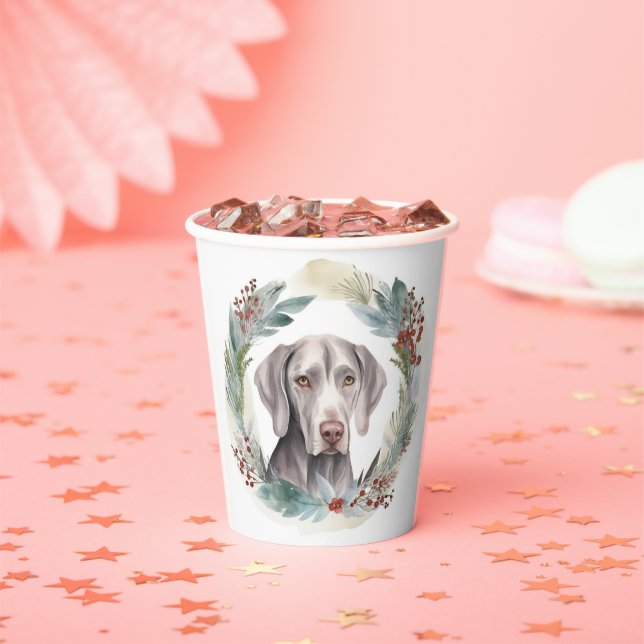 Weimaraner Christmas Wreath Festive Pup  Paper Cups (Insitu)