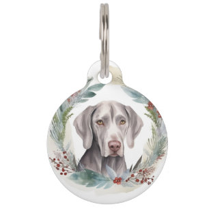 Weimaraner Christmas Wreath Festive Pup  Pet Tag