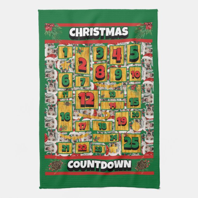 Weimaraner Countdown Christmas Advent Calendar Dog Kitchen Towel (Vertical)