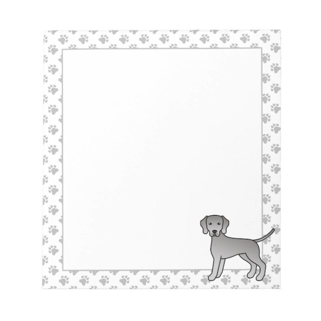 Weimaraner Cute Cartoon Dog And Paws Notepad (Front)