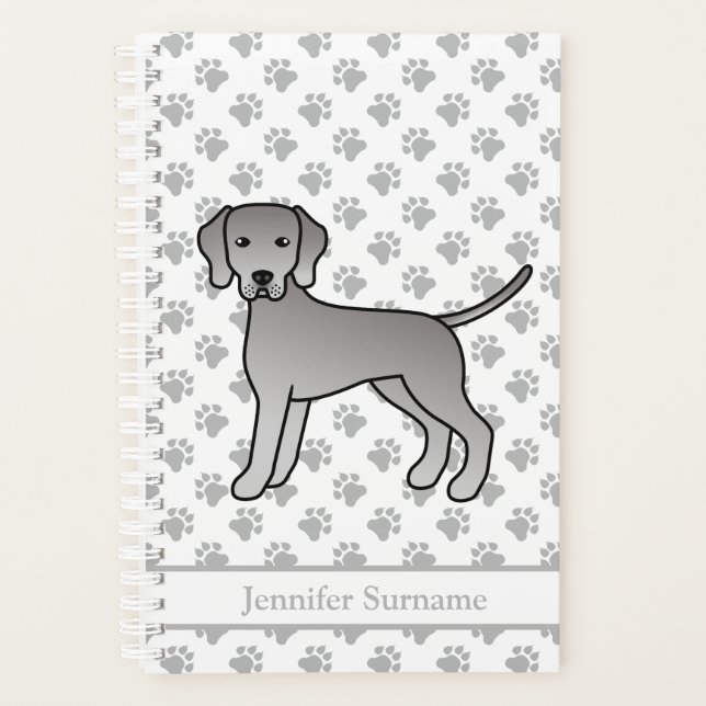 Weimaraner Cute Cartoon Dog Design And Paws & Text Planner (Front)