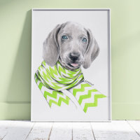 Weimaraner cute puppy with scarf Dog portrait art