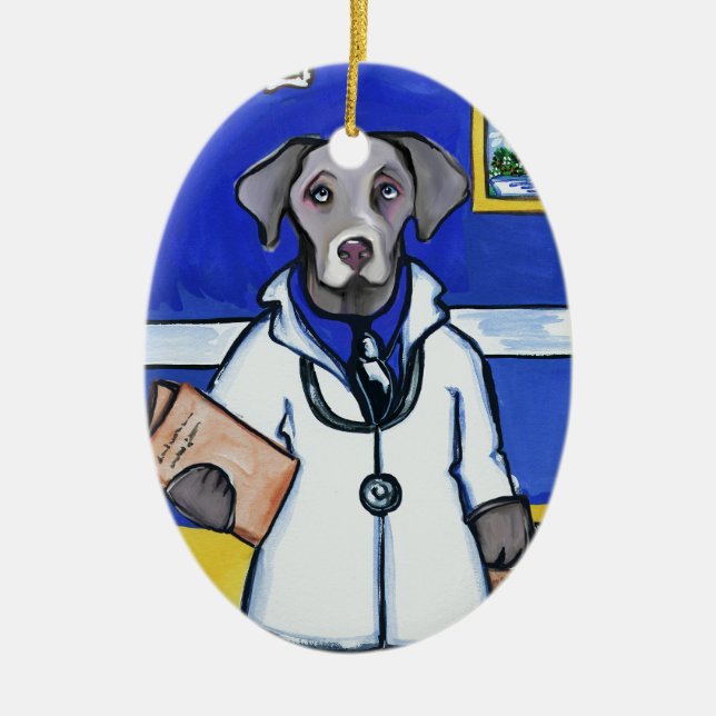 WEIMARANER DOCTOR CERAMIC ORNAMENT (Front)