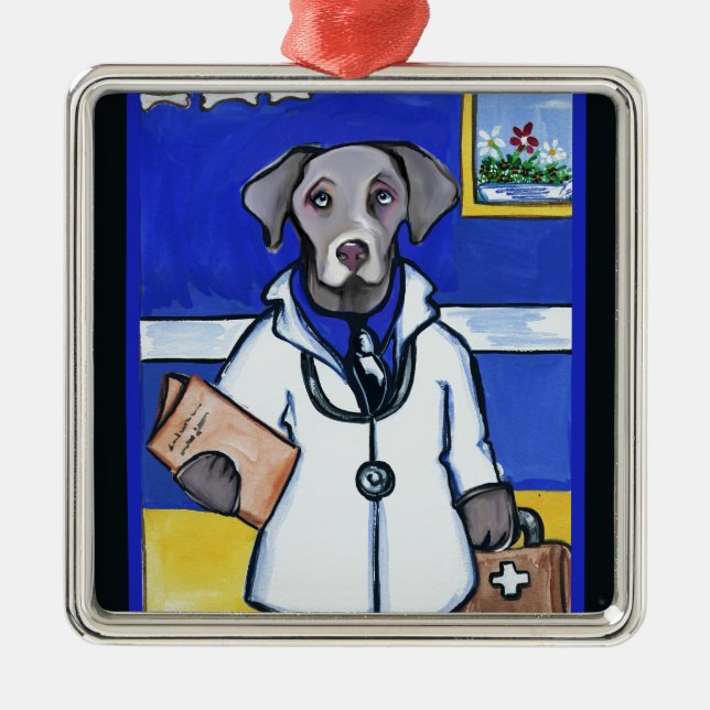WEIMARANER DOCTOR METAL ORNAMENT (Front)