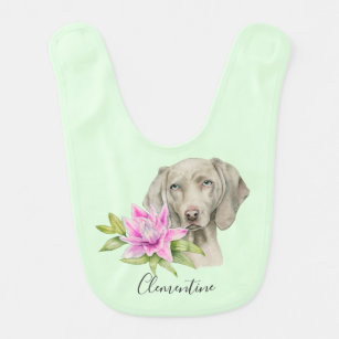 Weimaraner Dog and Lily Flower   Add Your Name Bib