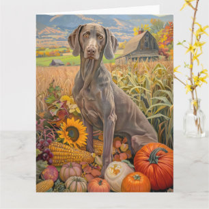 Weimaraner Dog Autumn Harvest Thanksgiving  Card