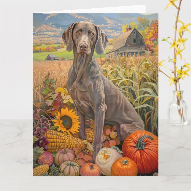 Weimaraner Dog Autumn Harvest Thanksgiving  Card (Yellow Flower)