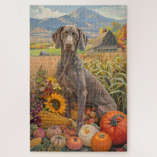 Weimaraner Dog Autumn Harvest Thanksgiving  Jigsaw Puzzle