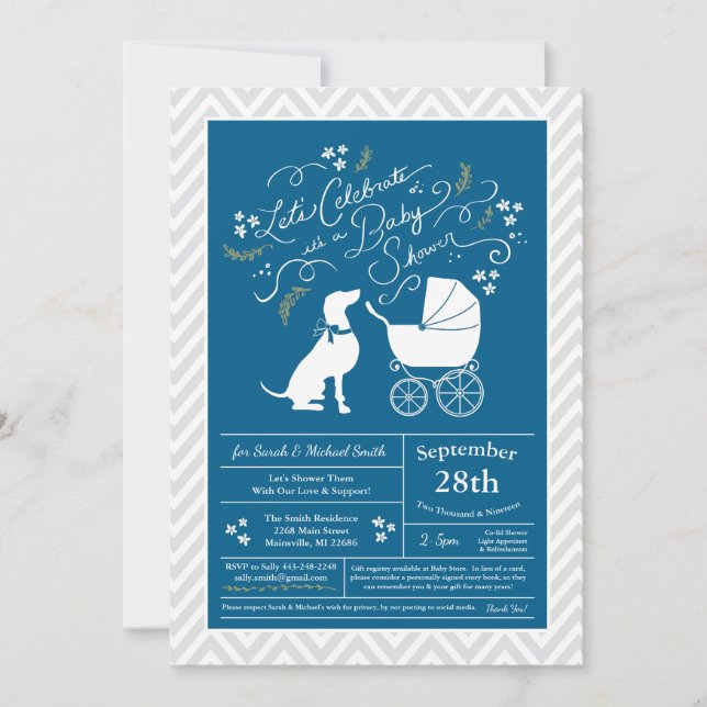 Weimaraner Dog Baby Shower Boy Blue Invitation (Front)