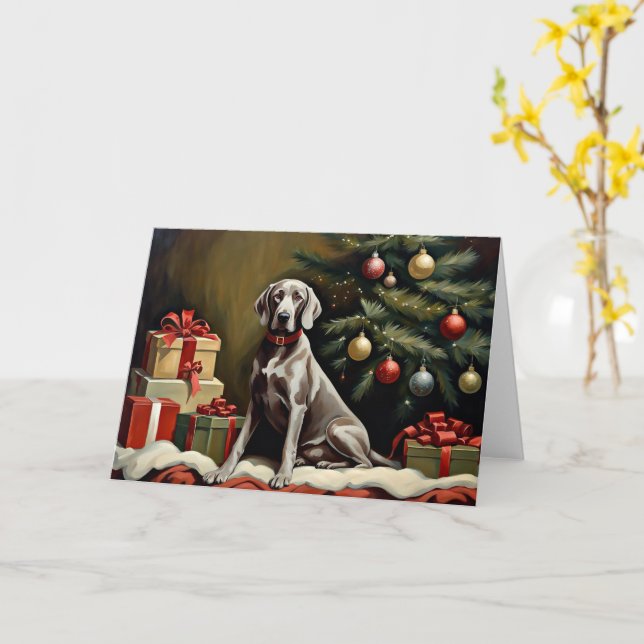 Weimaraner dog Christmas Card (Yellow Flower)